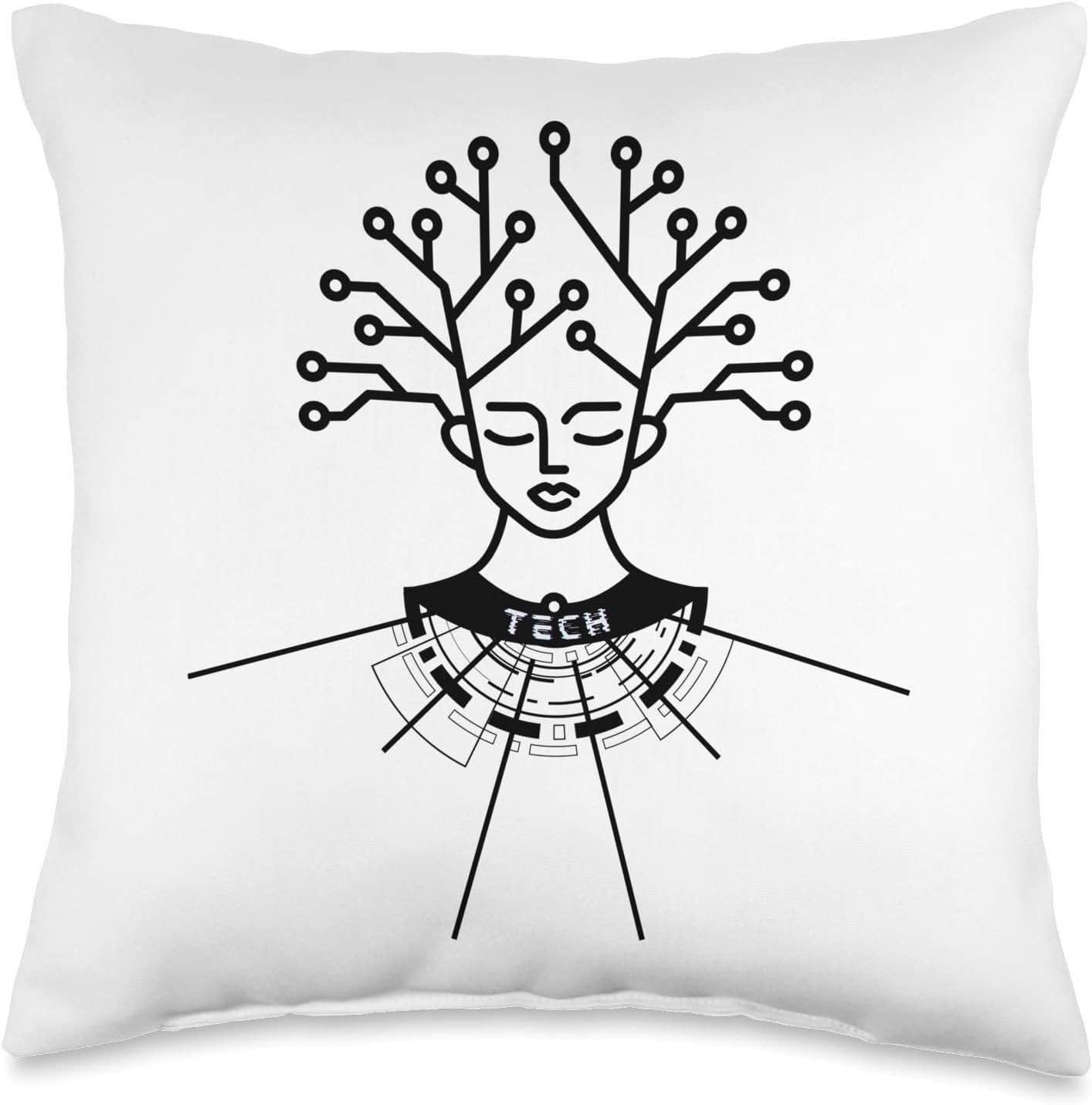 White Throw Pillow / Black Tech Design 